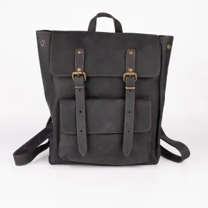 Crazy Horse Leather Expandable Backpack - Black