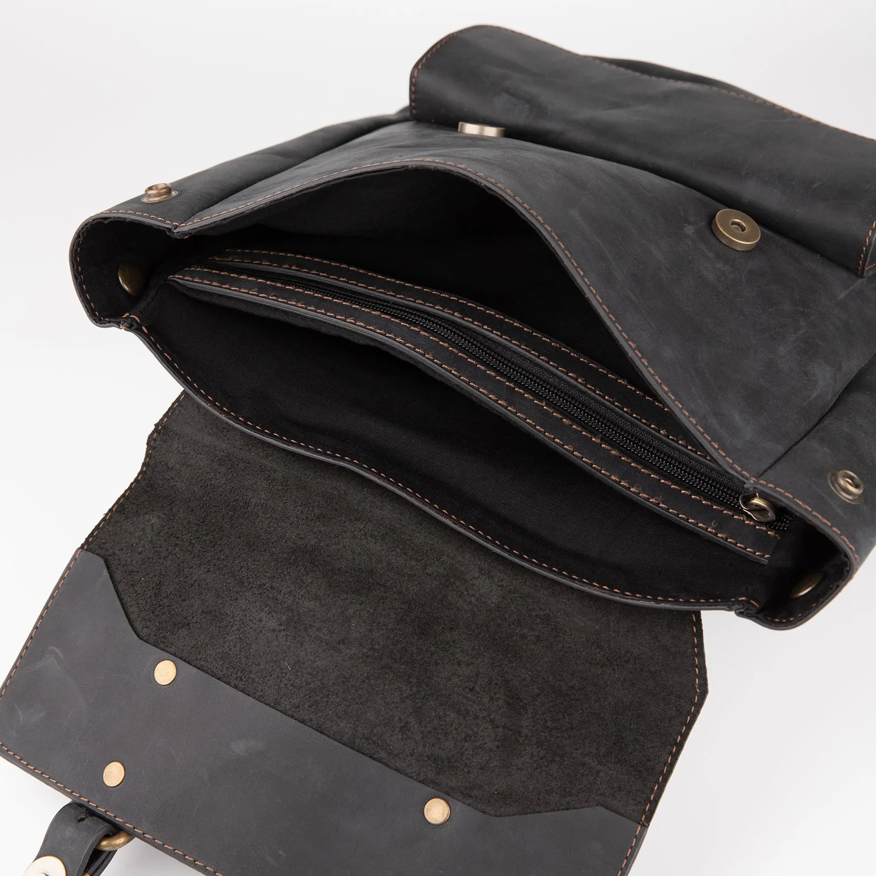 Crazy Horse Leather Expandable Backpack - Black