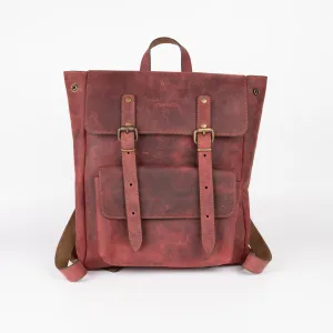 Crazy Horse Leather Expandable Backpack - Burgundy