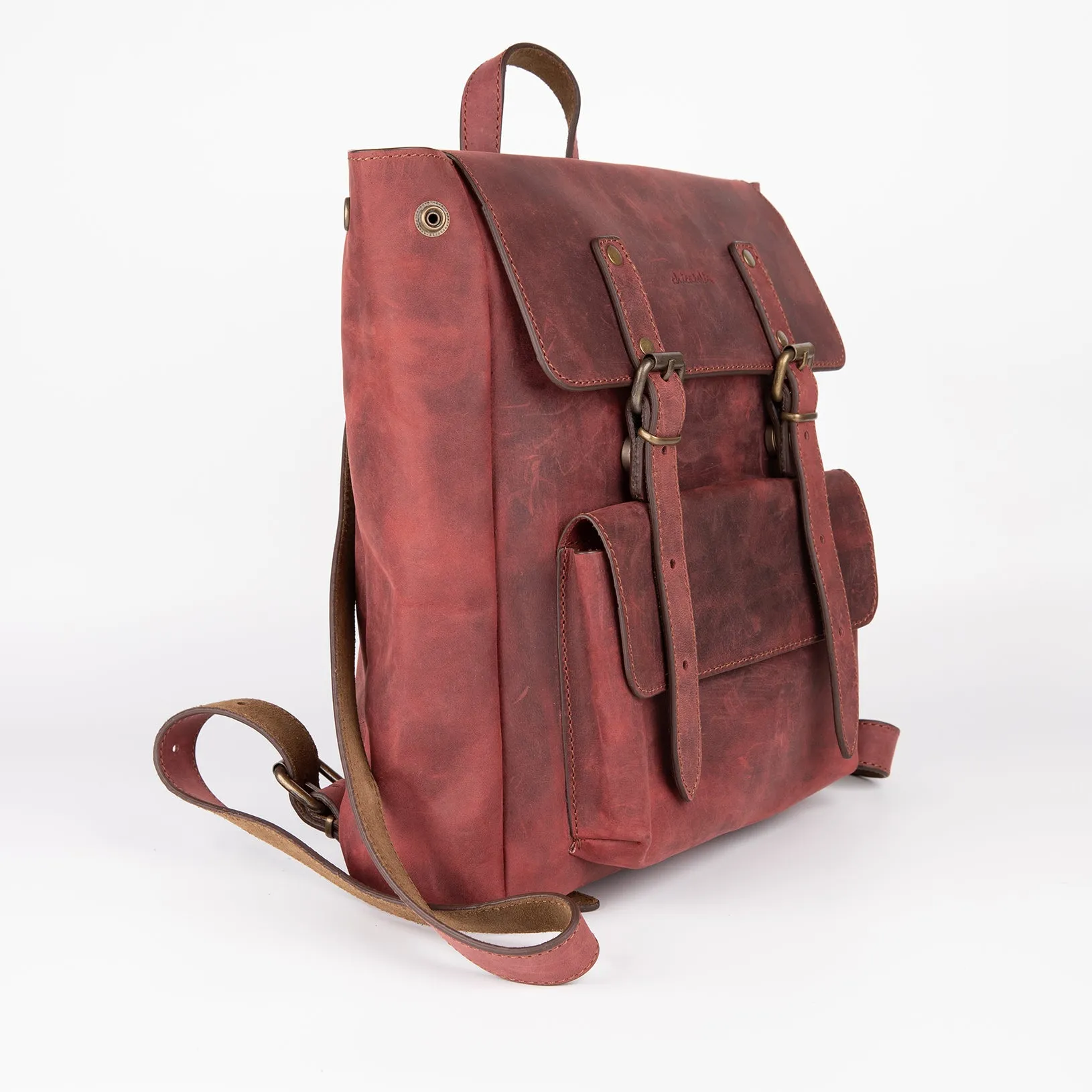 Crazy Horse Leather Expandable Backpack - Burgundy