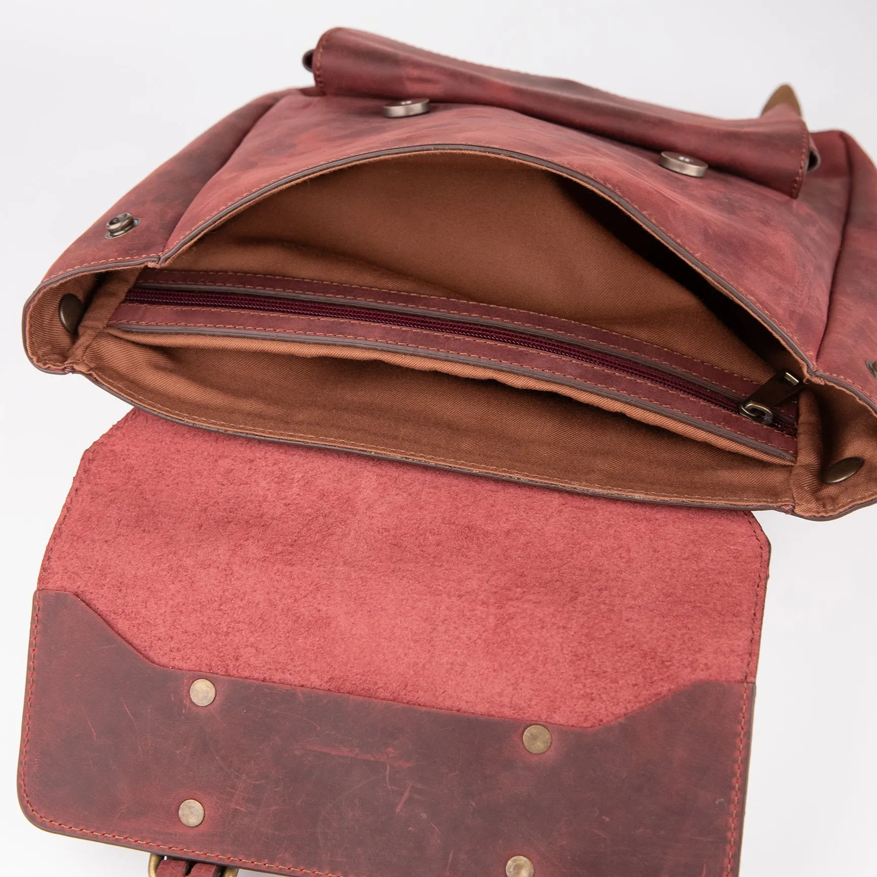 Crazy Horse Leather Expandable Backpack - Burgundy