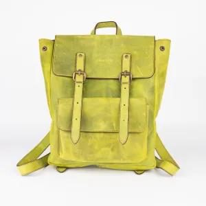 Crazy Horse Leather Expandable Backpack - Lime Green