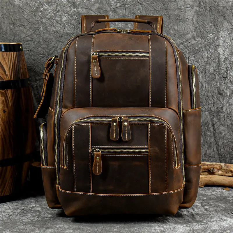 Crazy Horse Leather Travel Backpack Men Leather Laptop Backpack Retro Leather Rucksack