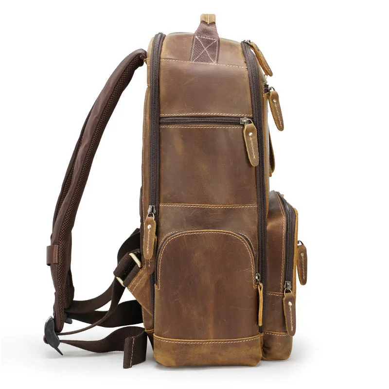 Crazy Horse Leather Travel Backpack Men Leather Laptop Backpack Retro Leather Rucksack