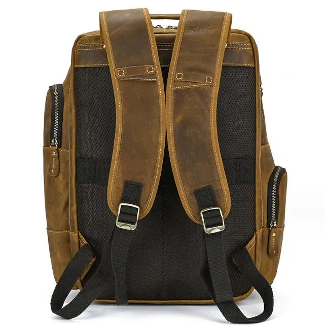 Crazy Horse Leather Travel Backpack Men Leather Laptop Backpack Retro Leather Rucksack