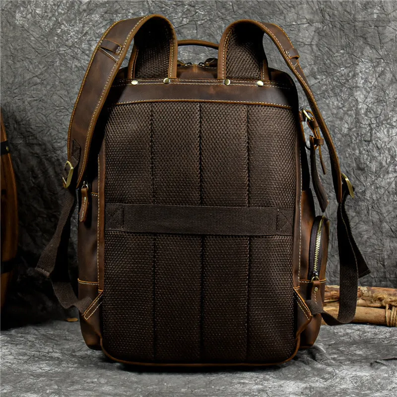 Crazy Horse Leather Travel Backpack Men Leather Laptop Backpack Retro Leather Rucksack