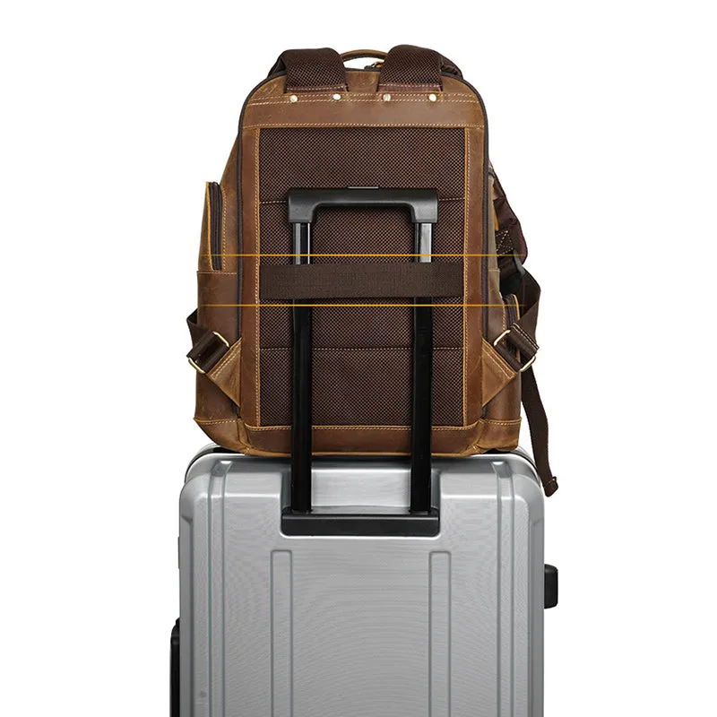 Crazy Horse Leather Travel Backpack Men Leather Laptop Backpack Retro Leather Rucksack