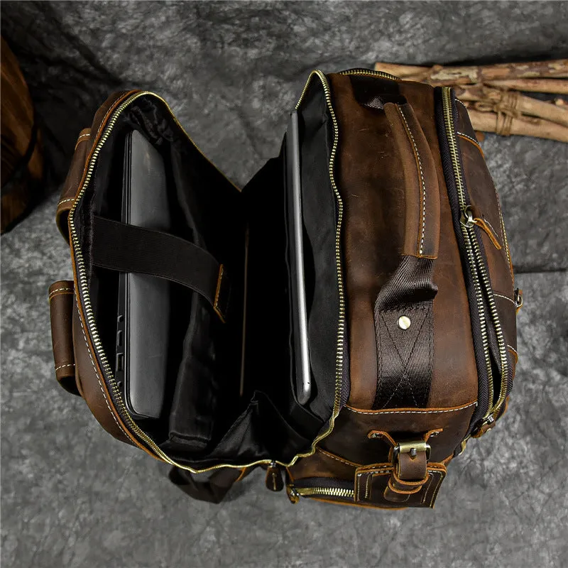 Crazy Horse Leather Travel Backpack Men Leather Laptop Backpack Retro Leather Rucksack