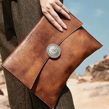 Dark Brown Leather Clutch Bag Womens Leather Evening Clutch Bags Cross Body Bag