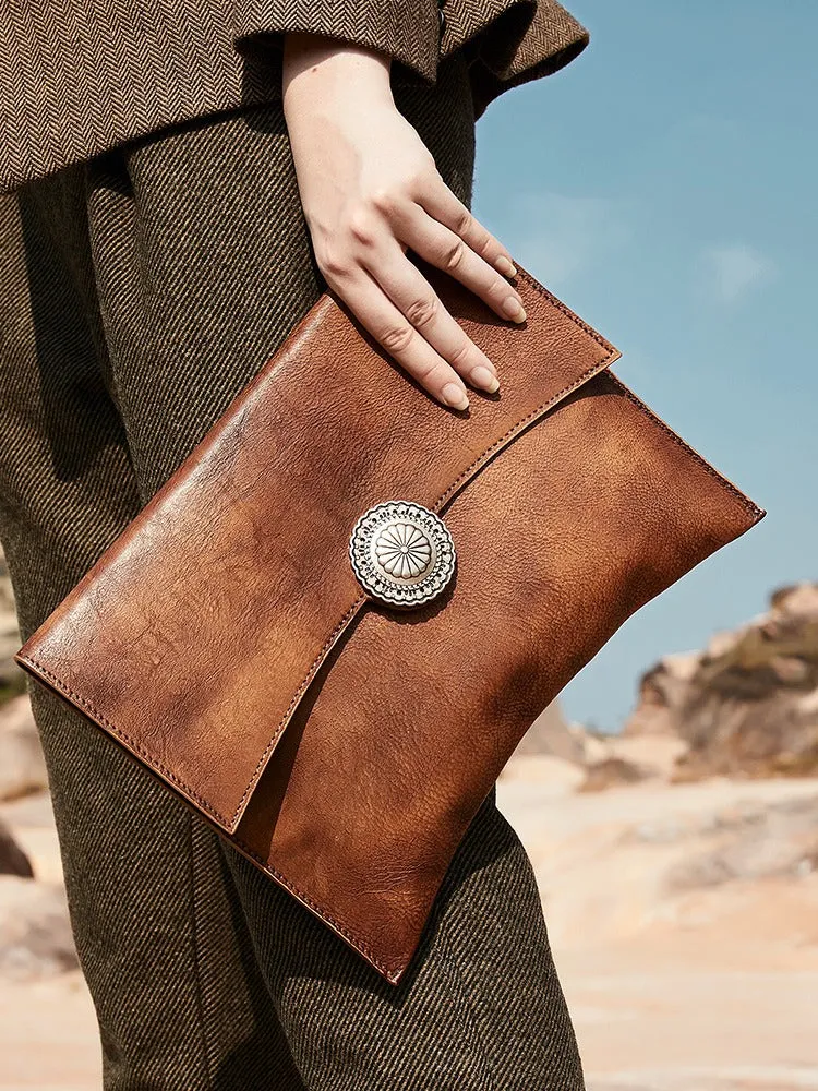 Dark Brown Leather Clutch Bag Womens Leather Evening Clutch Bags Cross Body Bag