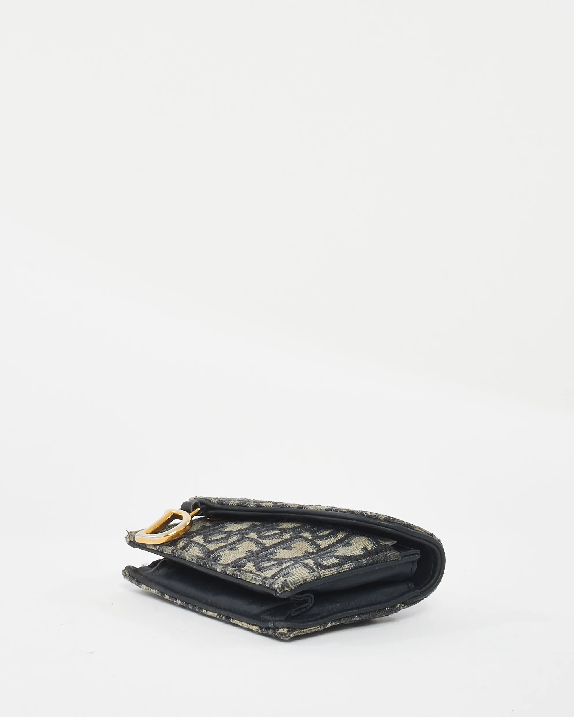 Dior Blue Oblique Jacquard Canvas Saddle Flap Card Holder