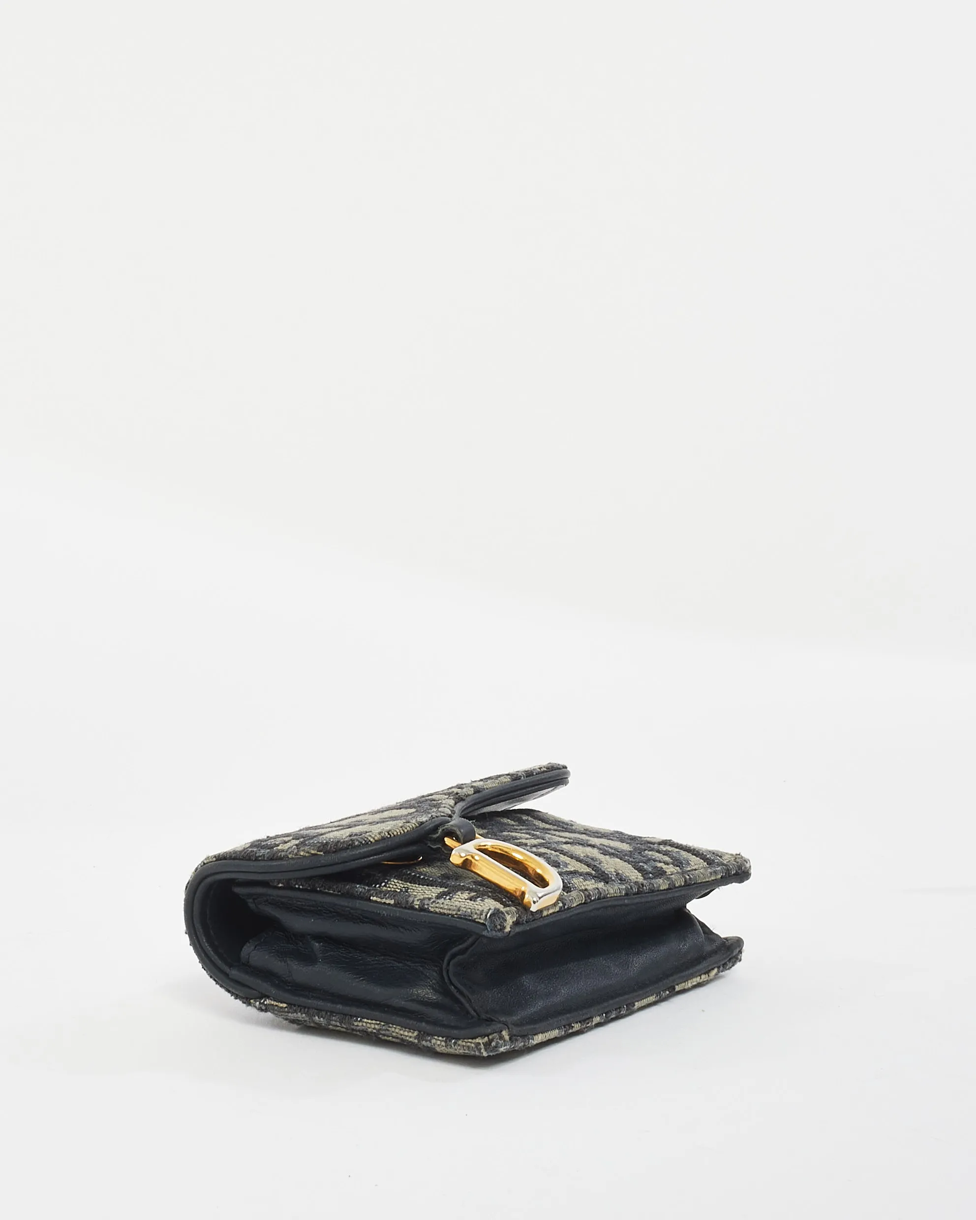 Dior Blue Oblique Jacquard Canvas Saddle Flap Card Holder