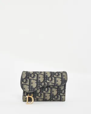 Dior Blue Oblique Jacquard Canvas Saddle Flap Card Holder
