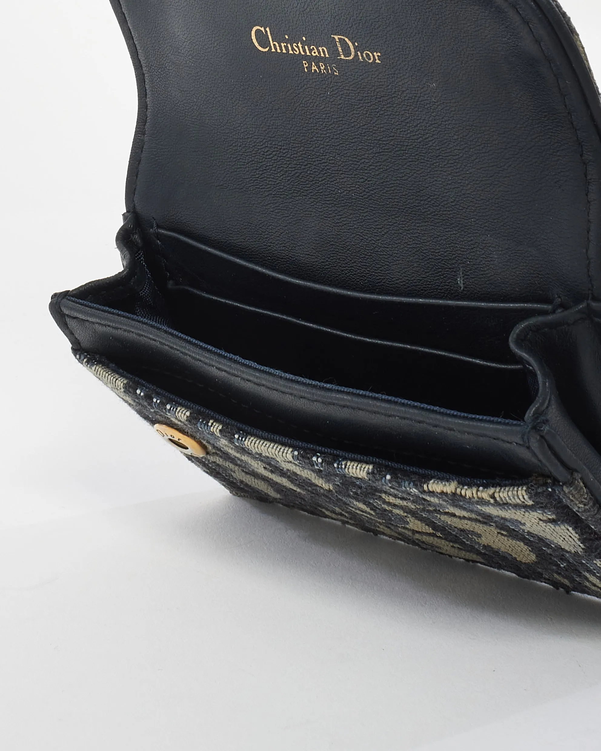 Dior Blue Oblique Jacquard Canvas Saddle Flap Card Holder