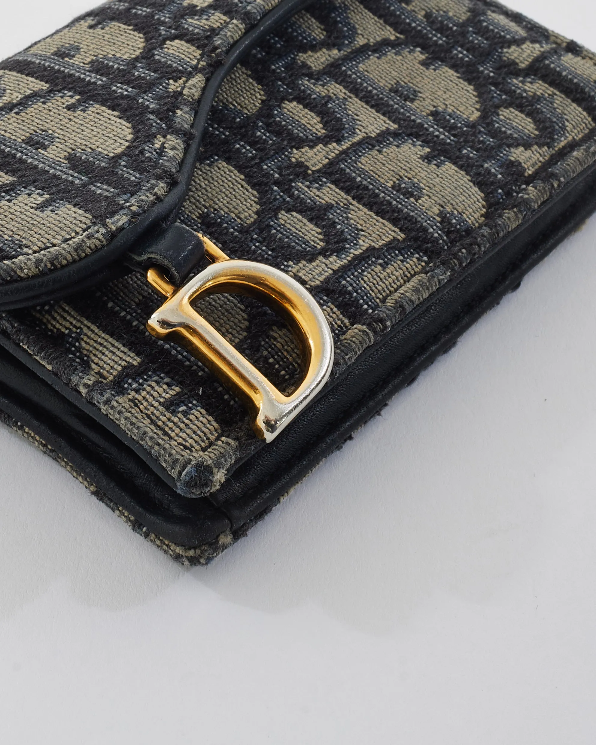 Dior Blue Oblique Jacquard Canvas Saddle Flap Card Holder