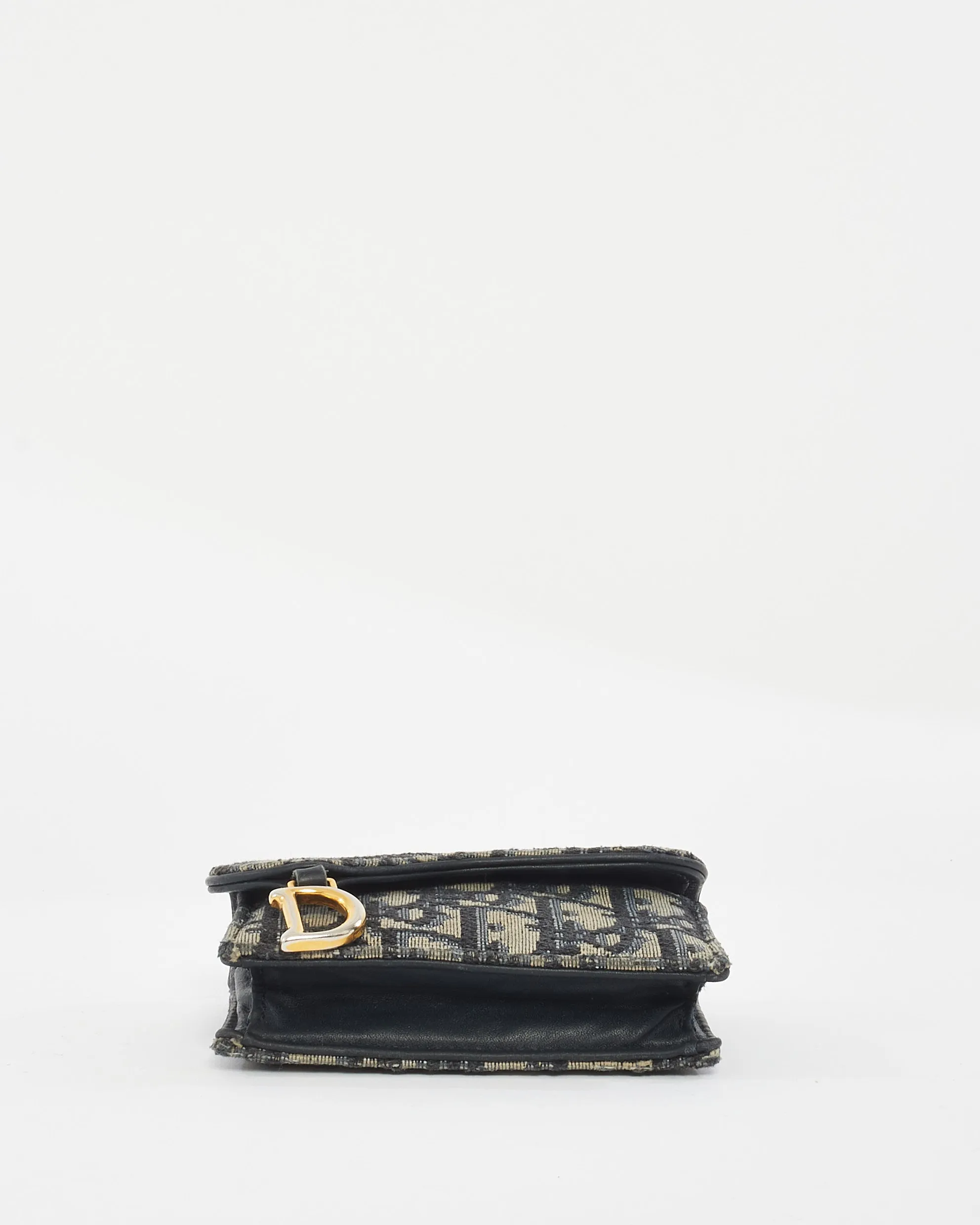 Dior Blue Oblique Jacquard Canvas Saddle Flap Card Holder