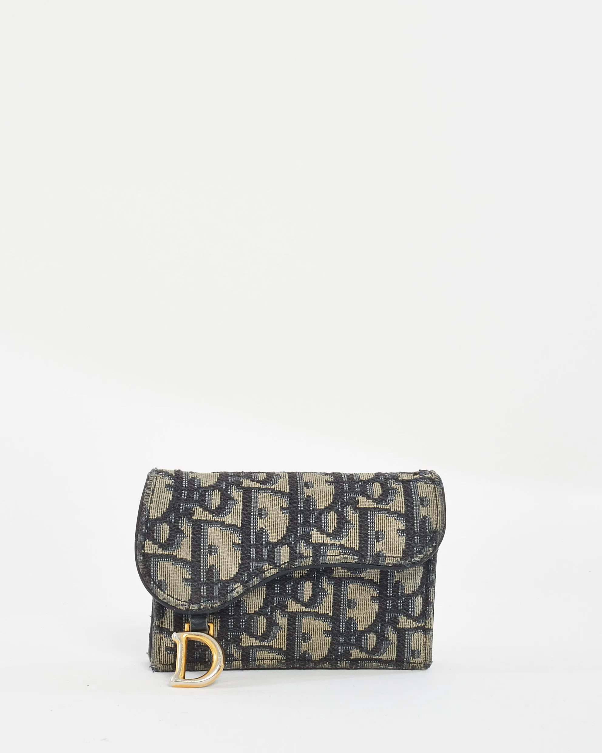 Dior Blue Oblique Jacquard Canvas Saddle Flap Card Holder