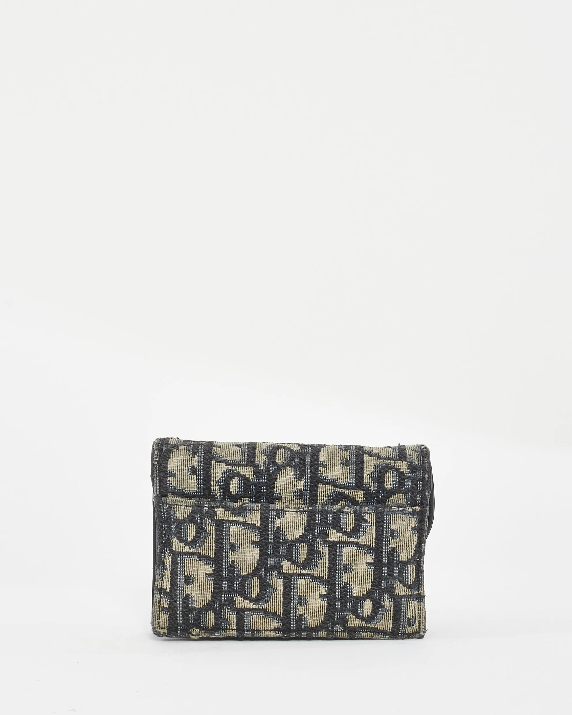 Dior Blue Oblique Jacquard Canvas Saddle Flap Card Holder