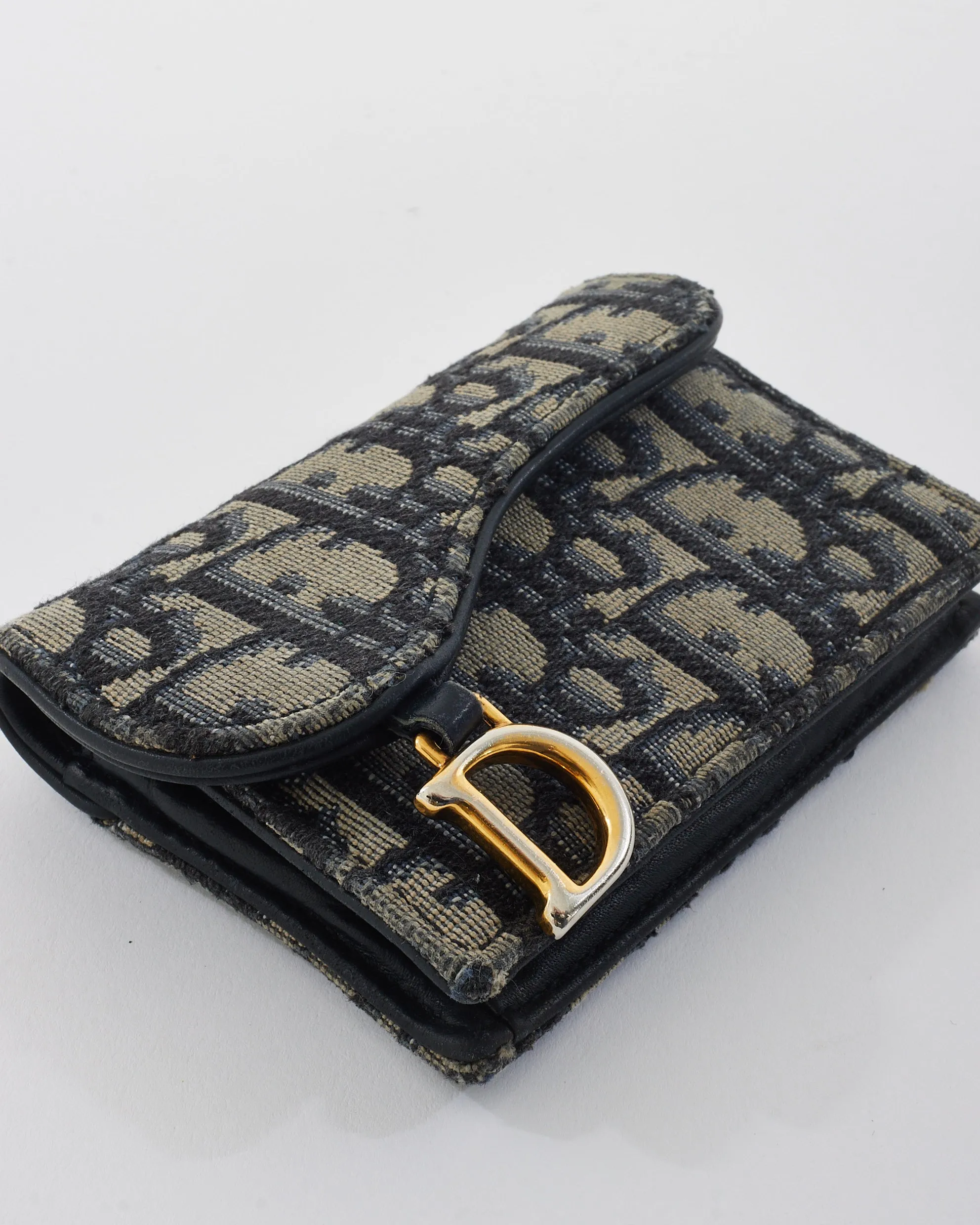 Dior Blue Oblique Jacquard Canvas Saddle Flap Card Holder