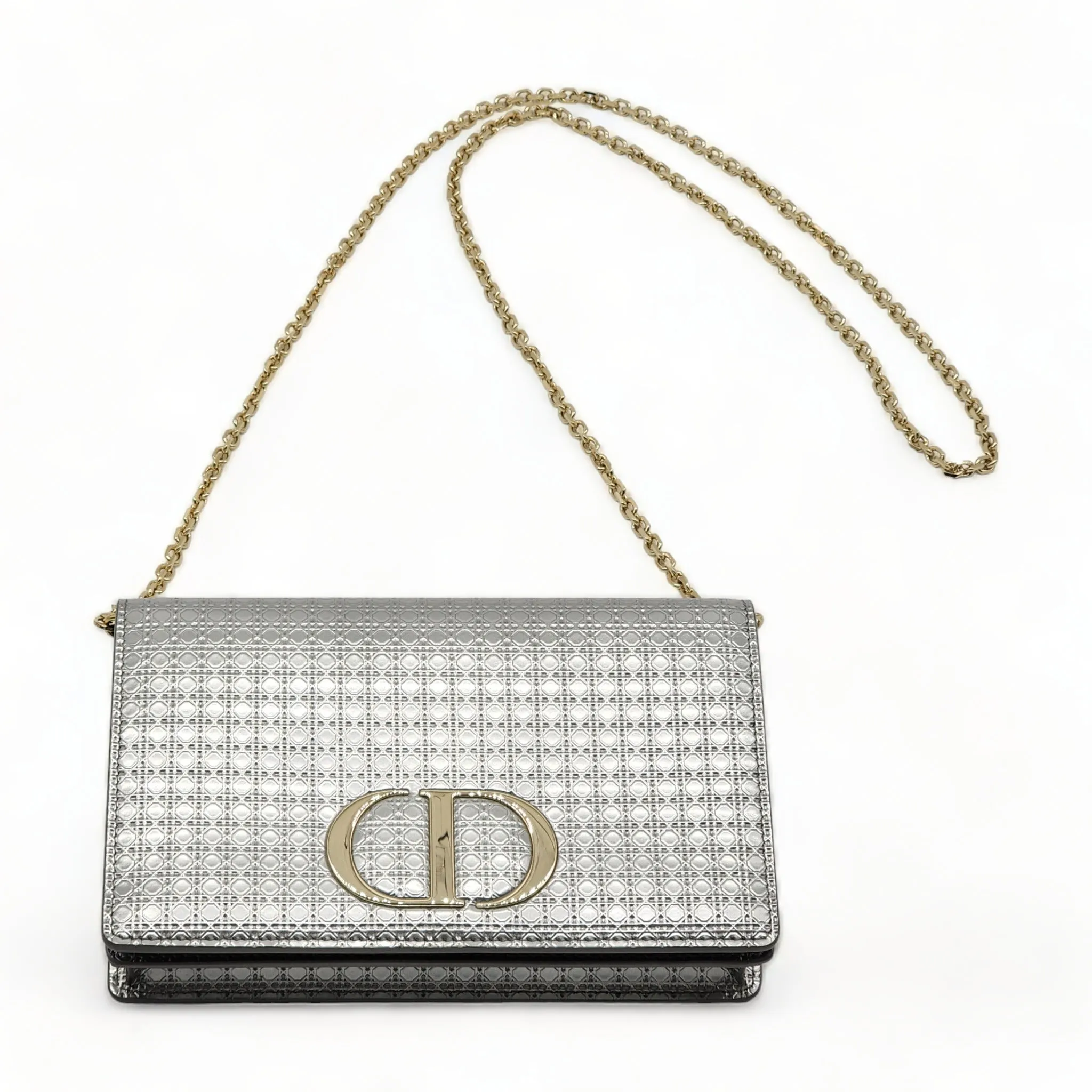 Dior Metallic Patent Micro-Cannage 30 Montaigne Convertible Bag Silver