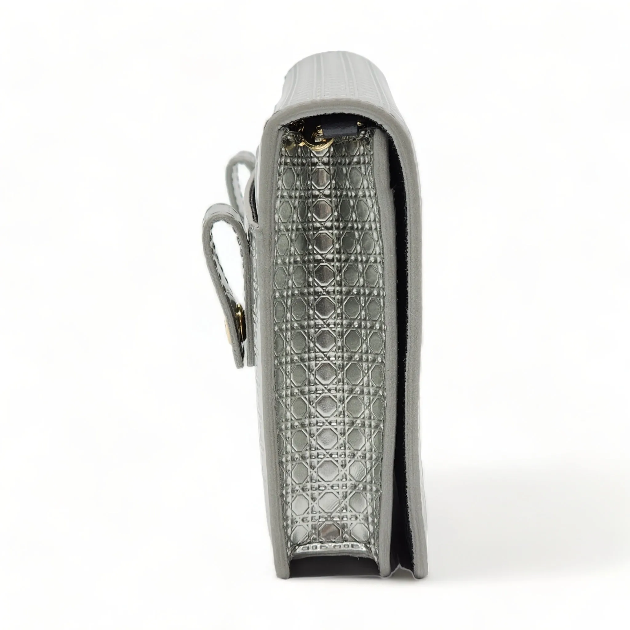 Dior Metallic Patent Micro-Cannage 30 Montaigne Convertible Bag Silver