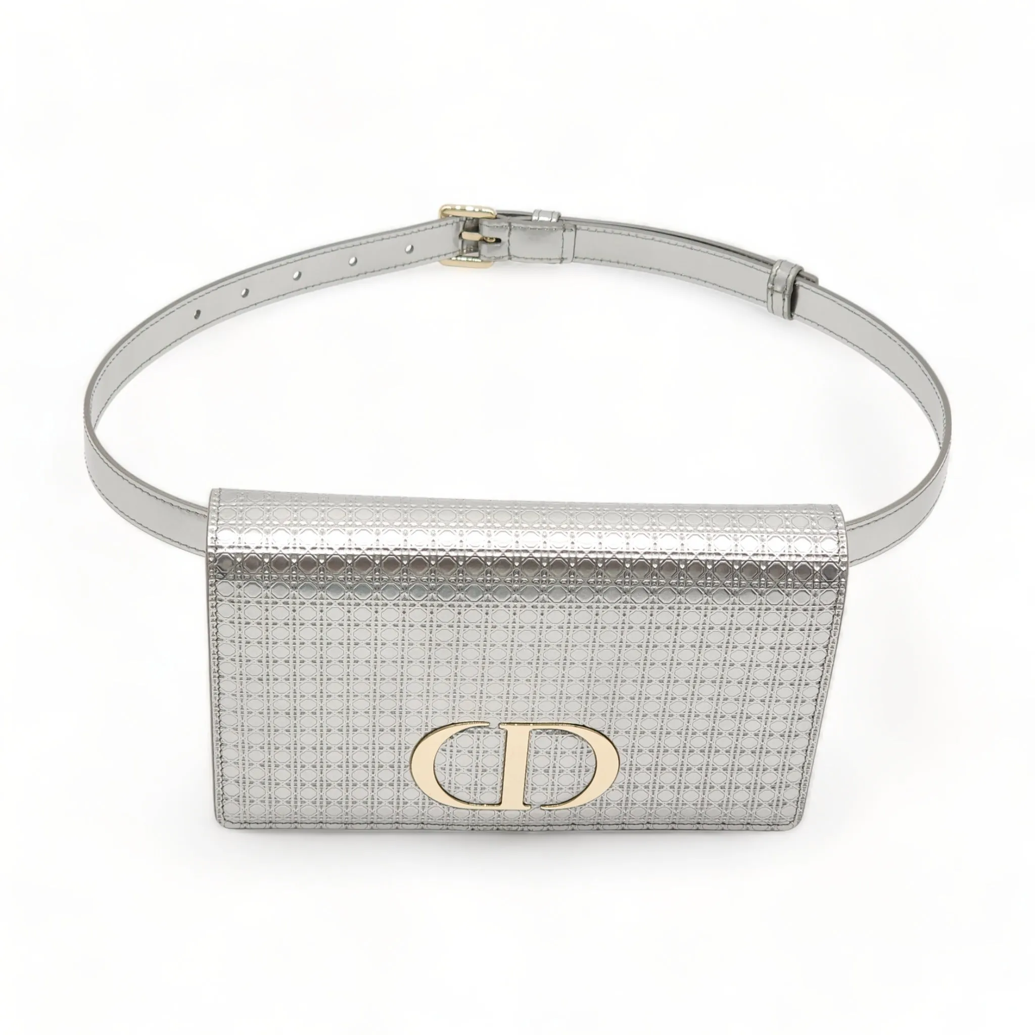 Dior Metallic Patent Micro-Cannage 30 Montaigne Convertible Bag Silver
