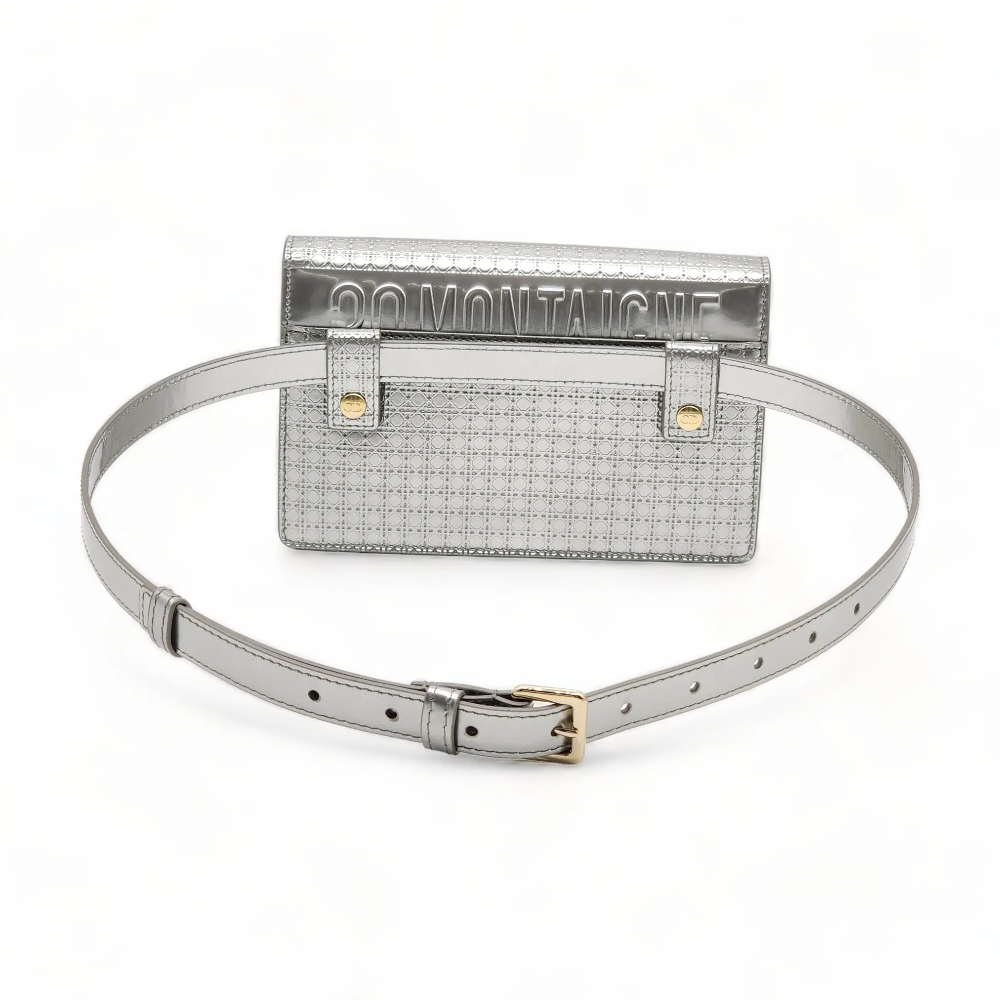Dior Metallic Patent Micro-Cannage 30 Montaigne Convertible Bag Silver