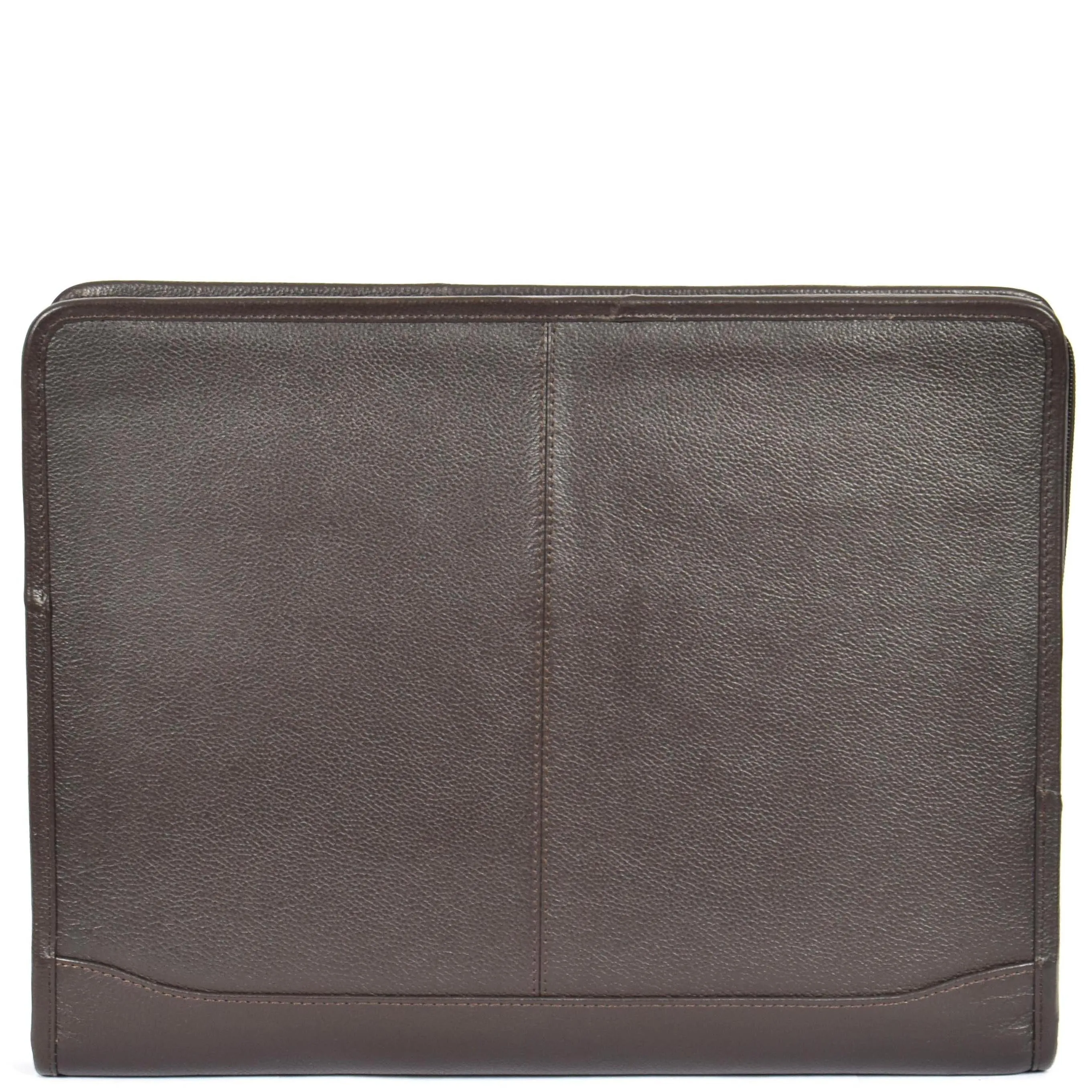 DR604 Leather Zip-Around Portfolio With Removable Metal Ring Binder Brown