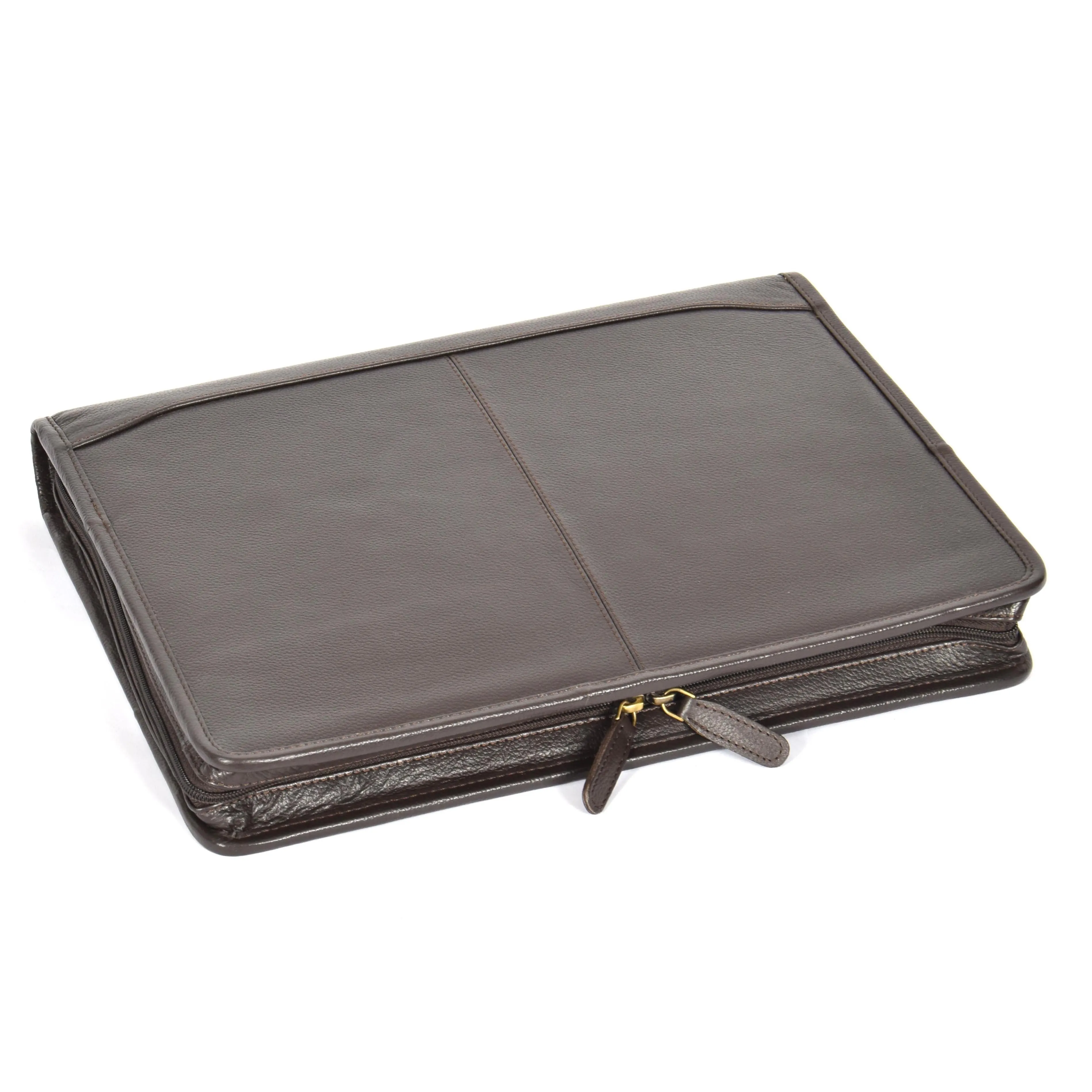 DR604 Leather Zip-Around Portfolio With Removable Metal Ring Binder Brown