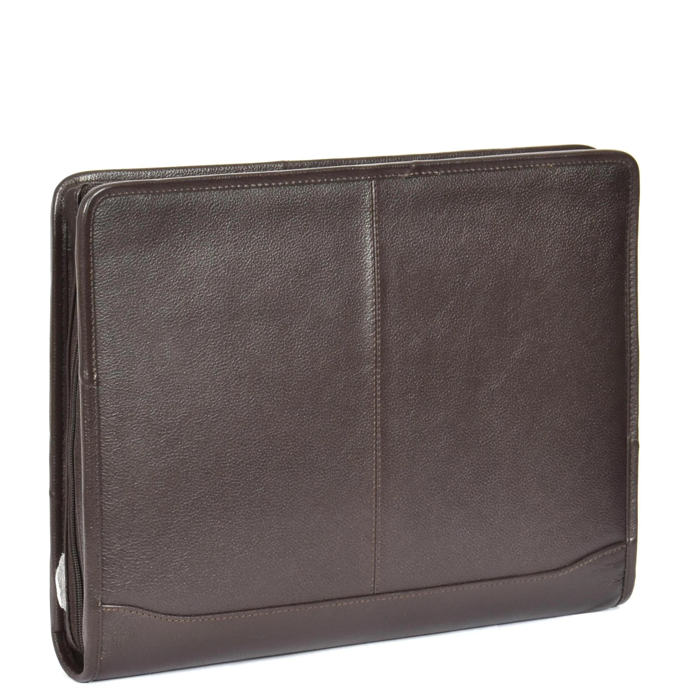 DR604 Leather Zip-Around Portfolio With Removable Metal Ring Binder Brown