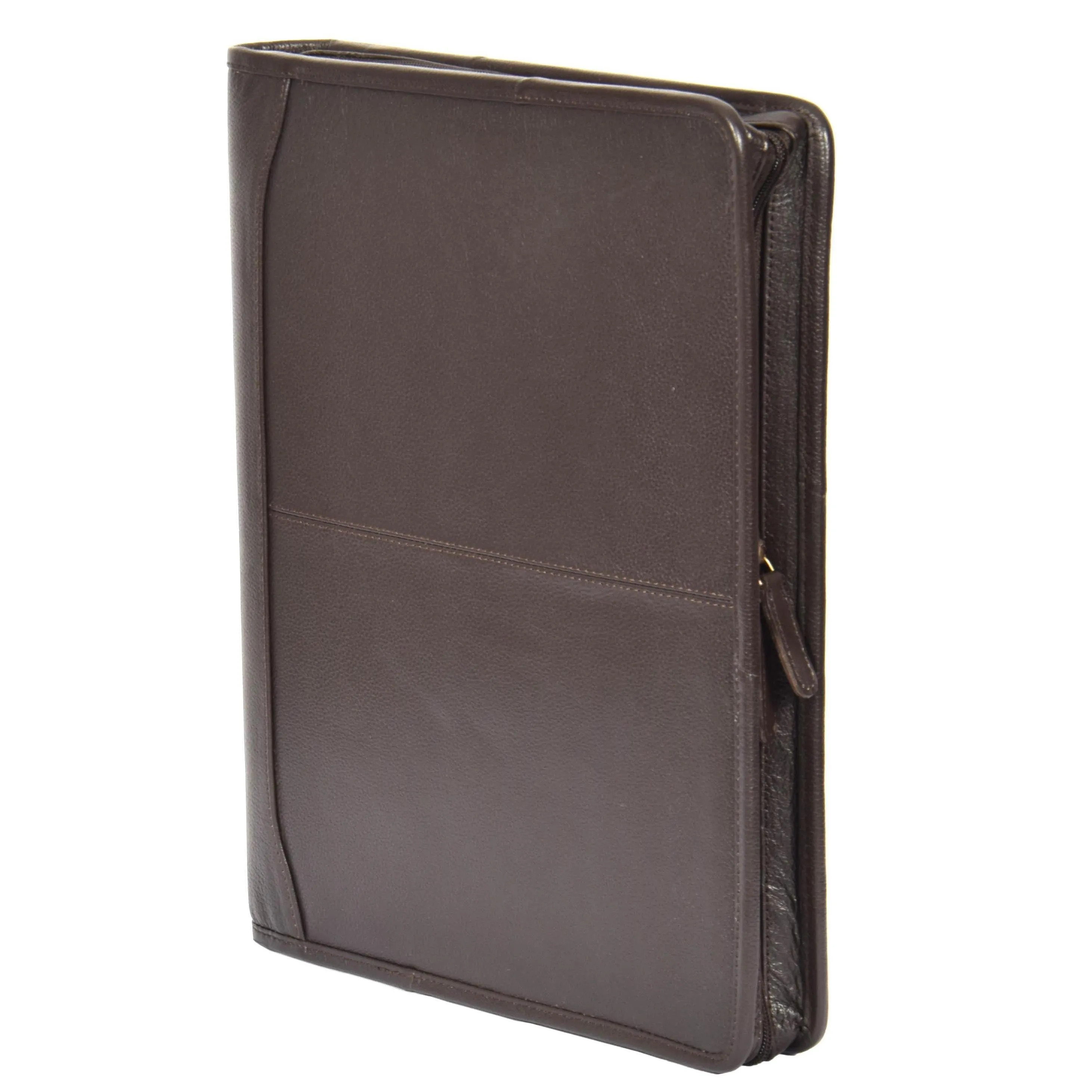 DR604 Leather Zip-Around Portfolio With Removable Metal Ring Binder Brown