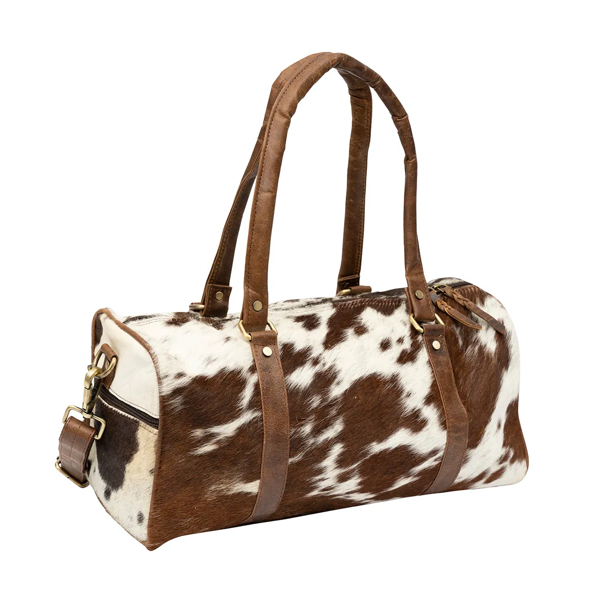 Duffle Bag, Junior Size Genuine Hair on Cowhide Leather, Black or Brown