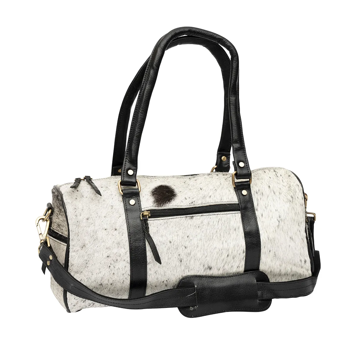 Duffle Bag, Junior Size Genuine Hair on Cowhide Leather, Black or Brown