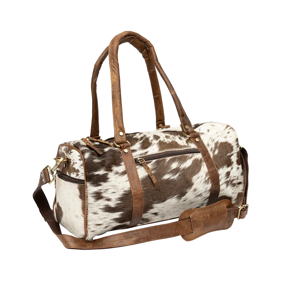 Duffle Bag, Junior Size Genuine Hair on Cowhide Leather, Black or Brown