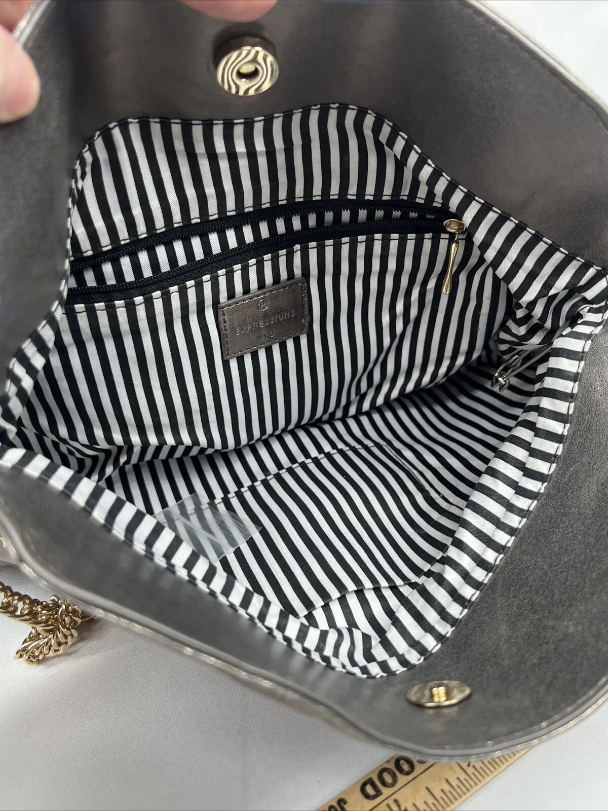 Expression Iridescent Silver￼ Purse Folds To Clutch Shoulder Bag Chain Magnet