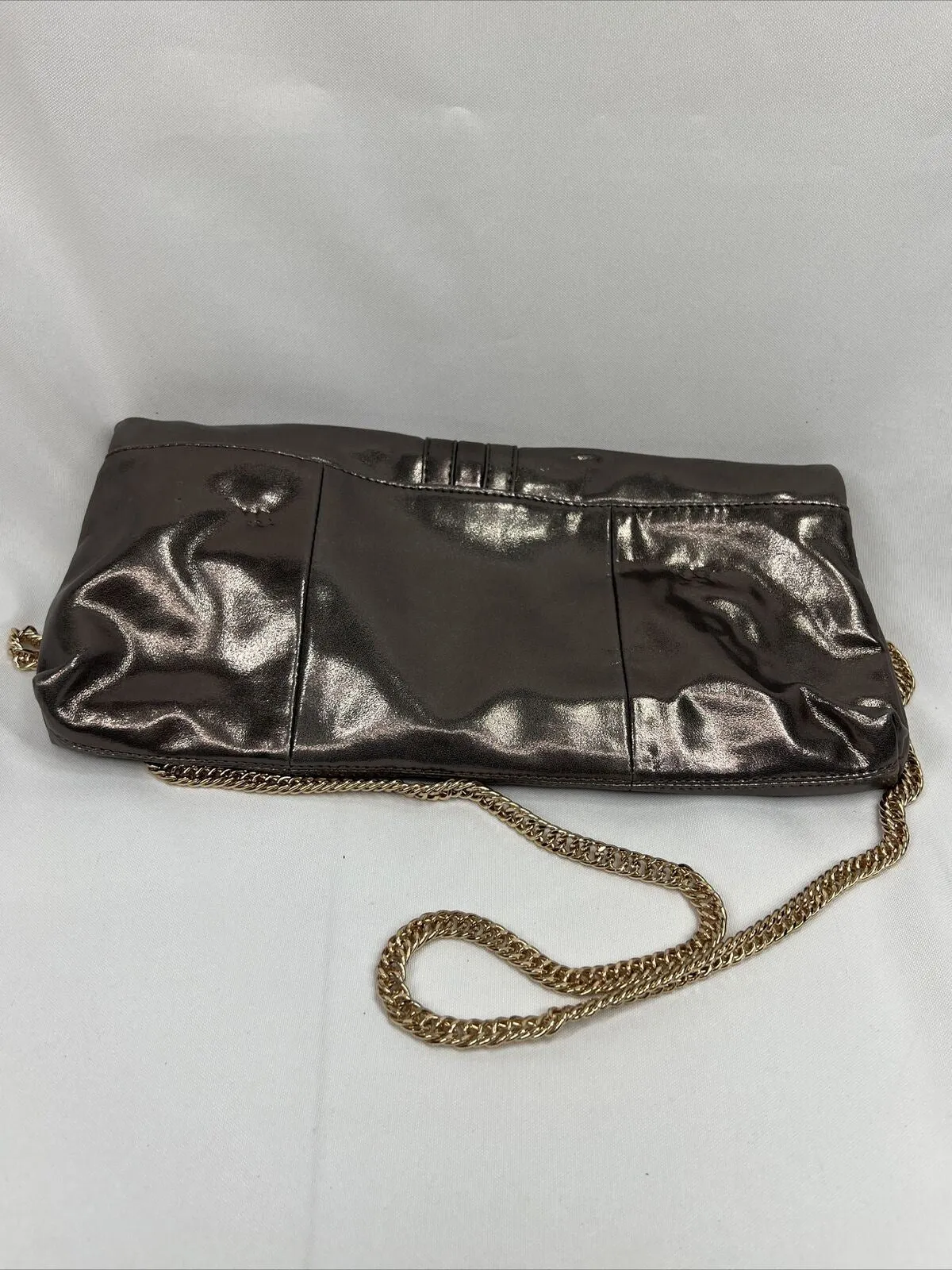 Expression Iridescent Silver￼ Purse Folds To Clutch Shoulder Bag Chain Magnet
