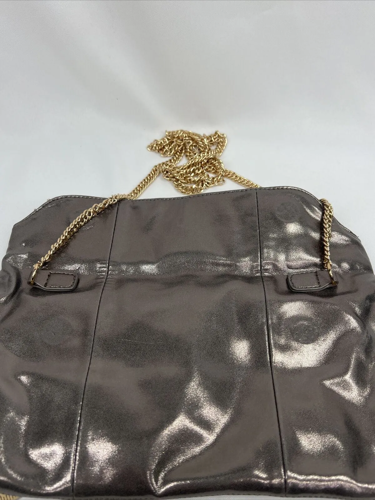 Expression Iridescent Silver￼ Purse Folds To Clutch Shoulder Bag Chain Magnet
