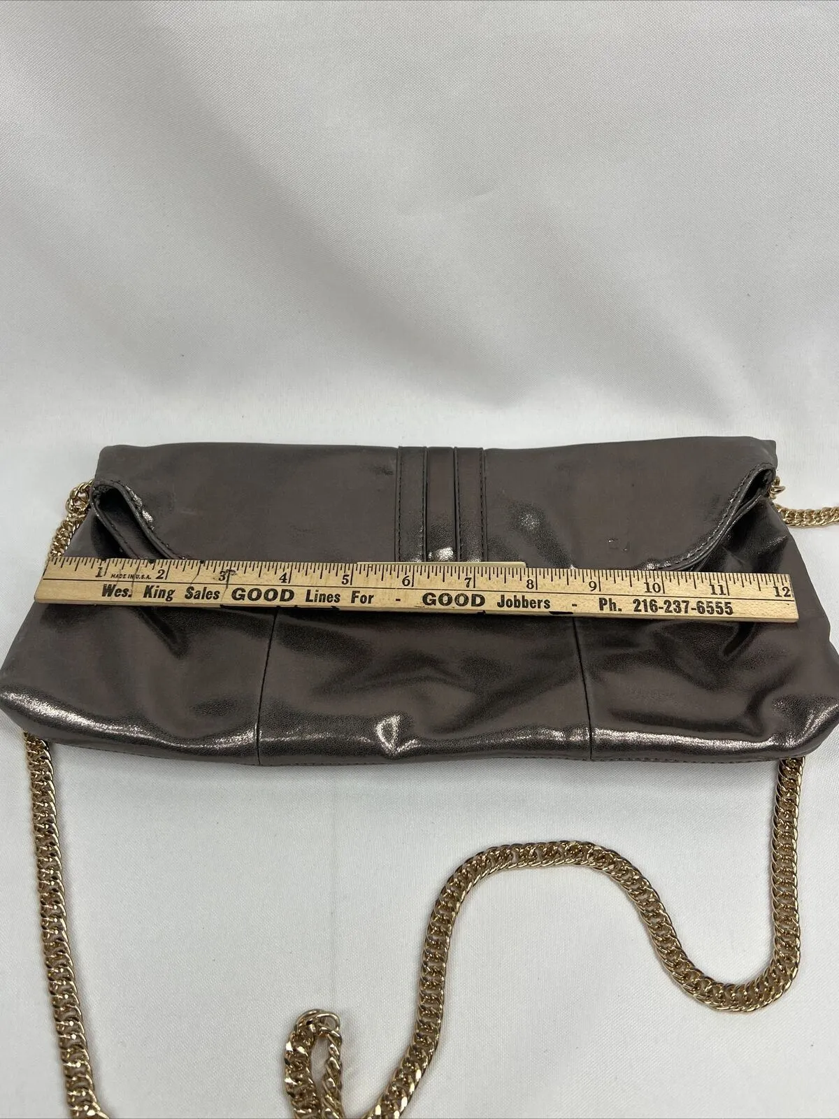Expression Iridescent Silver￼ Purse Folds To Clutch Shoulder Bag Chain Magnet