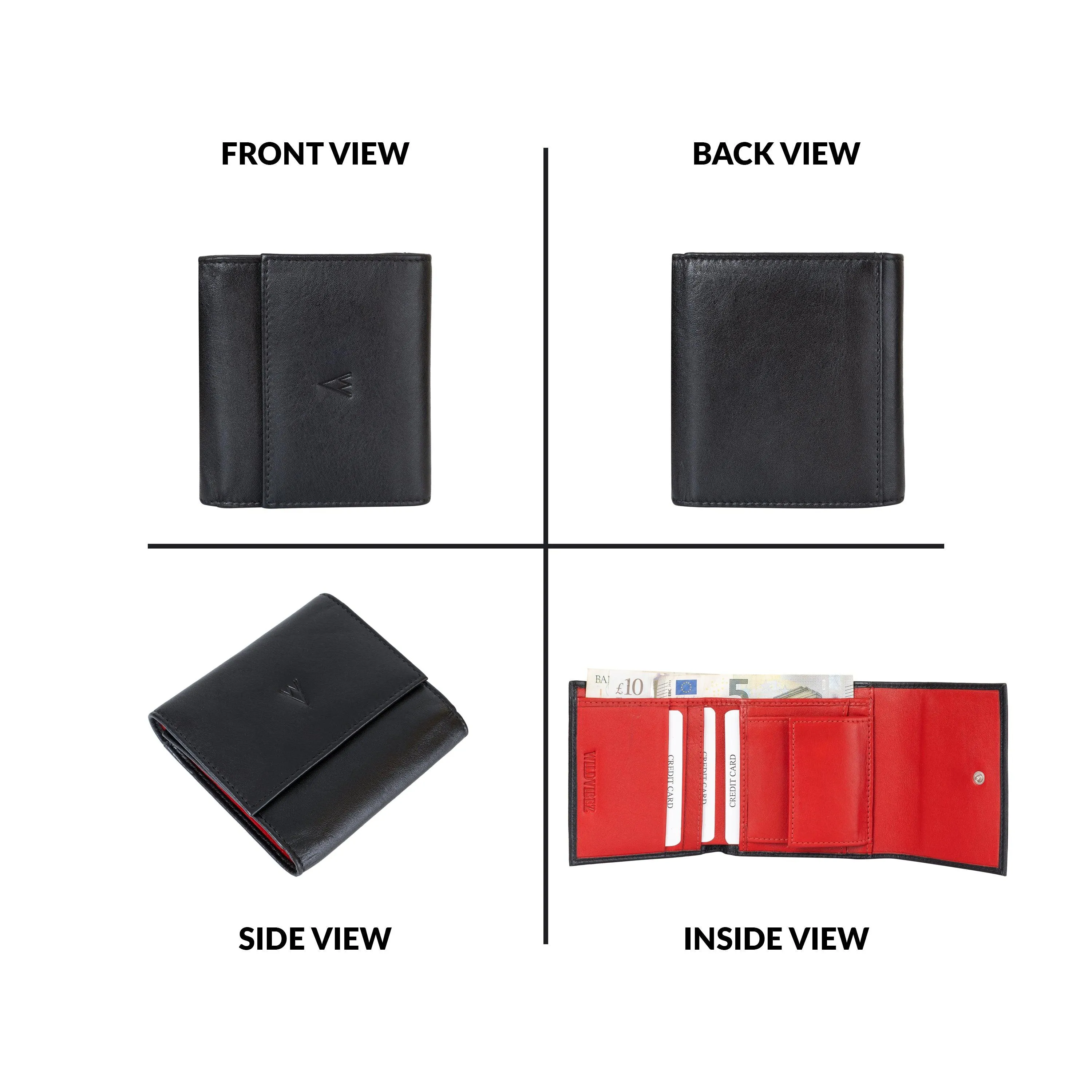 Fem Folio Tri Fold Ladies Wallet - Black & Red
