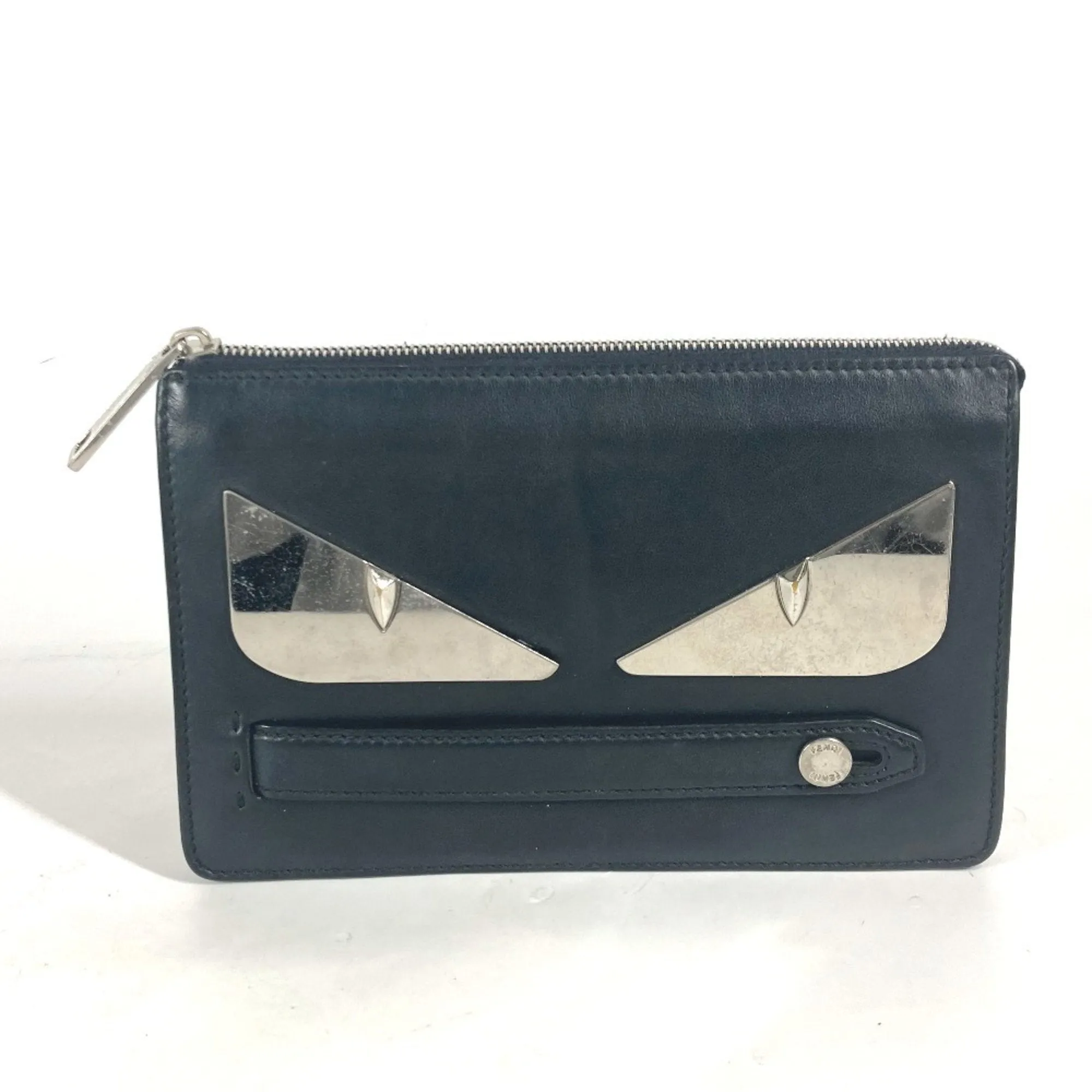 FENDI 7VA350 Monster Bugs Pouch Second Bag Clutch Leather Men's Black