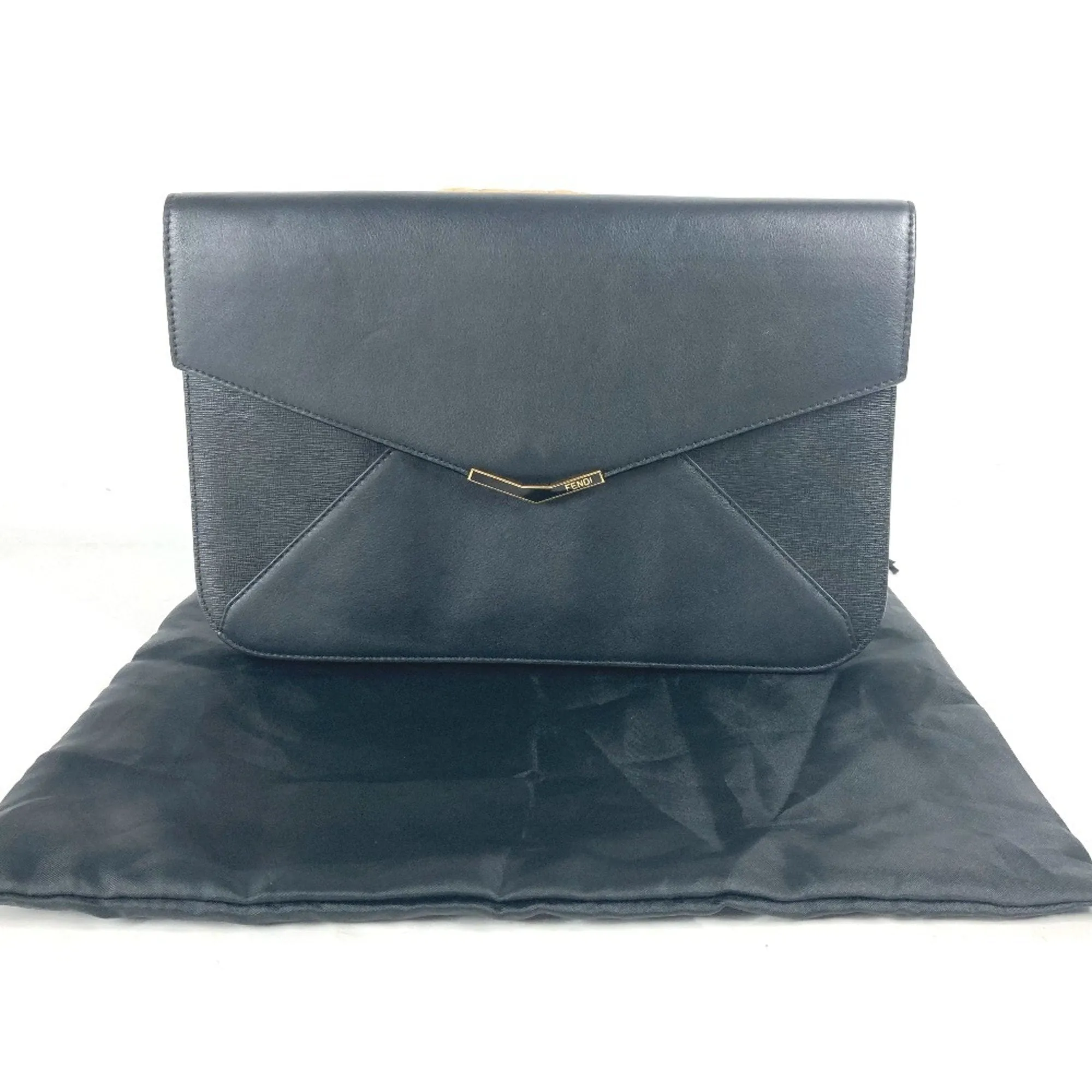 FENDI 8M0312 Flap Toujours Pouch with Strap Clutch Bag Leather Men's Black