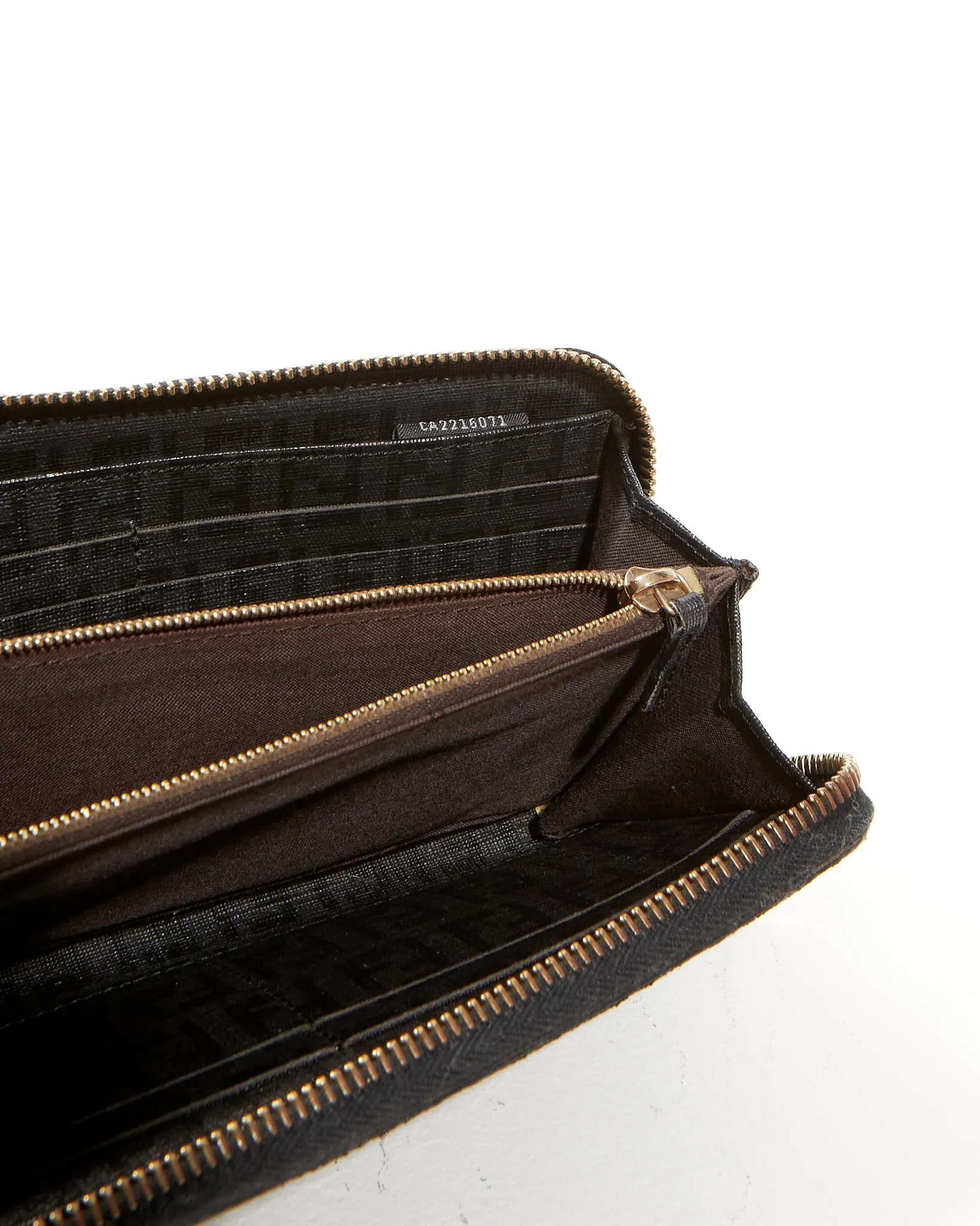 Fendi Black Zuccino Canvas Zipper Long Wallet