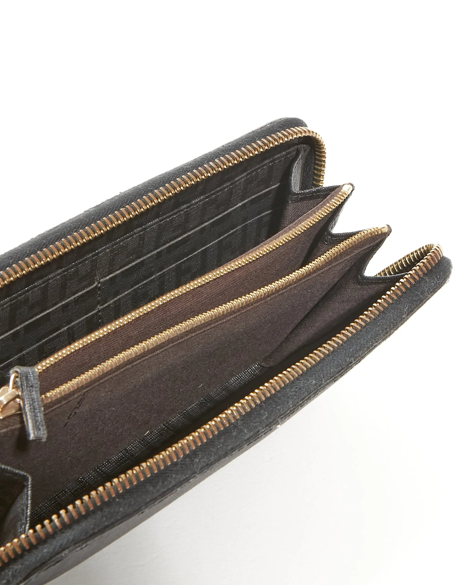 Fendi Black Zuccino Canvas Zipper Long Wallet