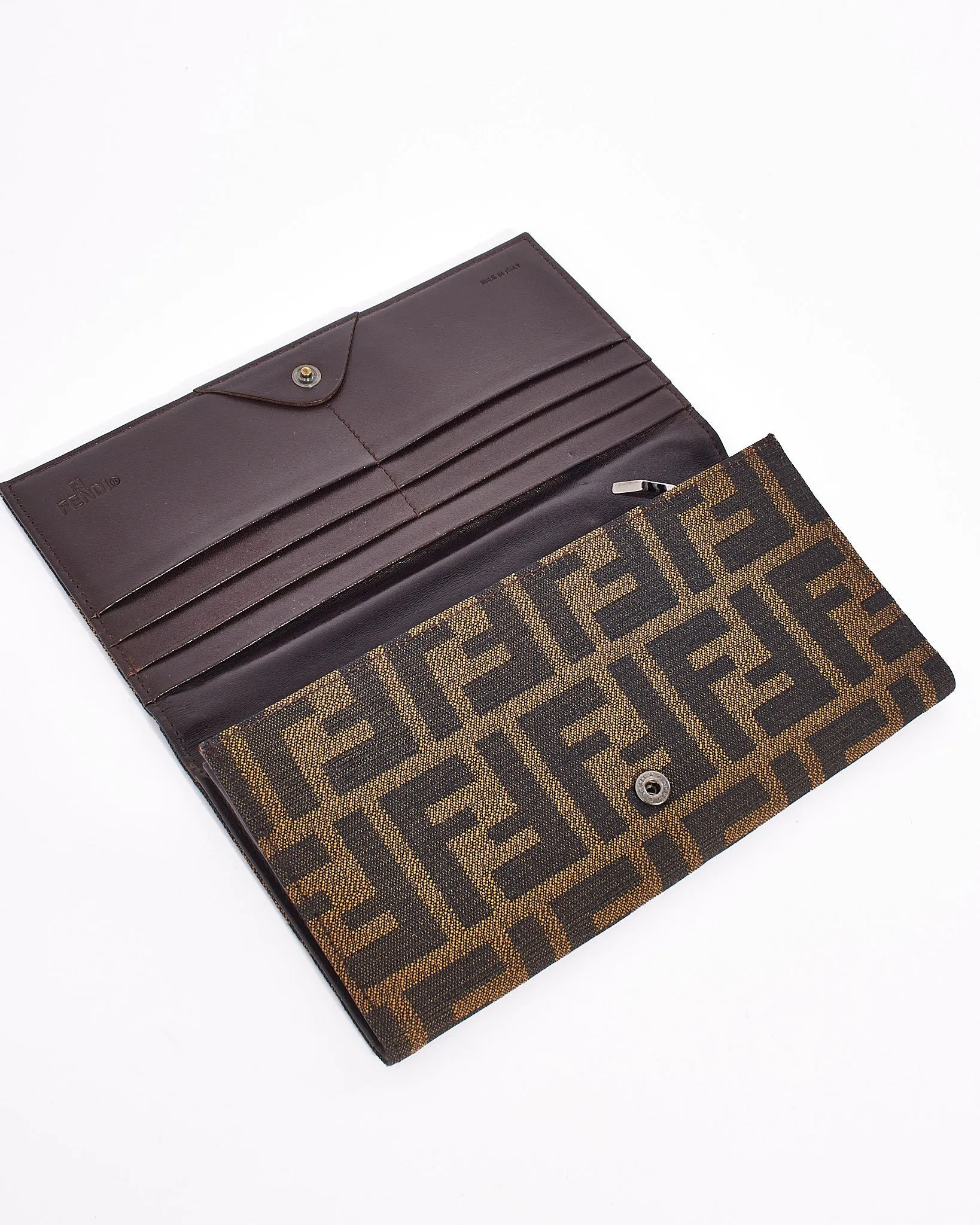 Fendi Brown Canvas Zucca Print Long Wallet