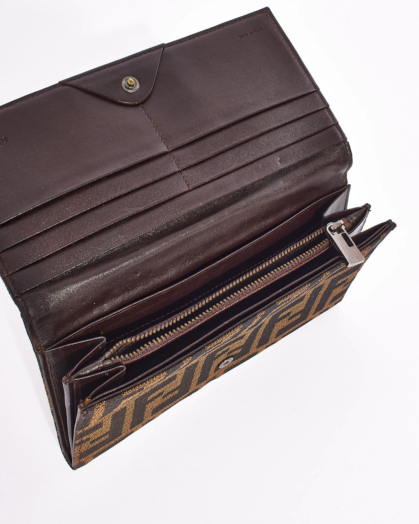 Fendi Brown Canvas Zucca Print Long Wallet