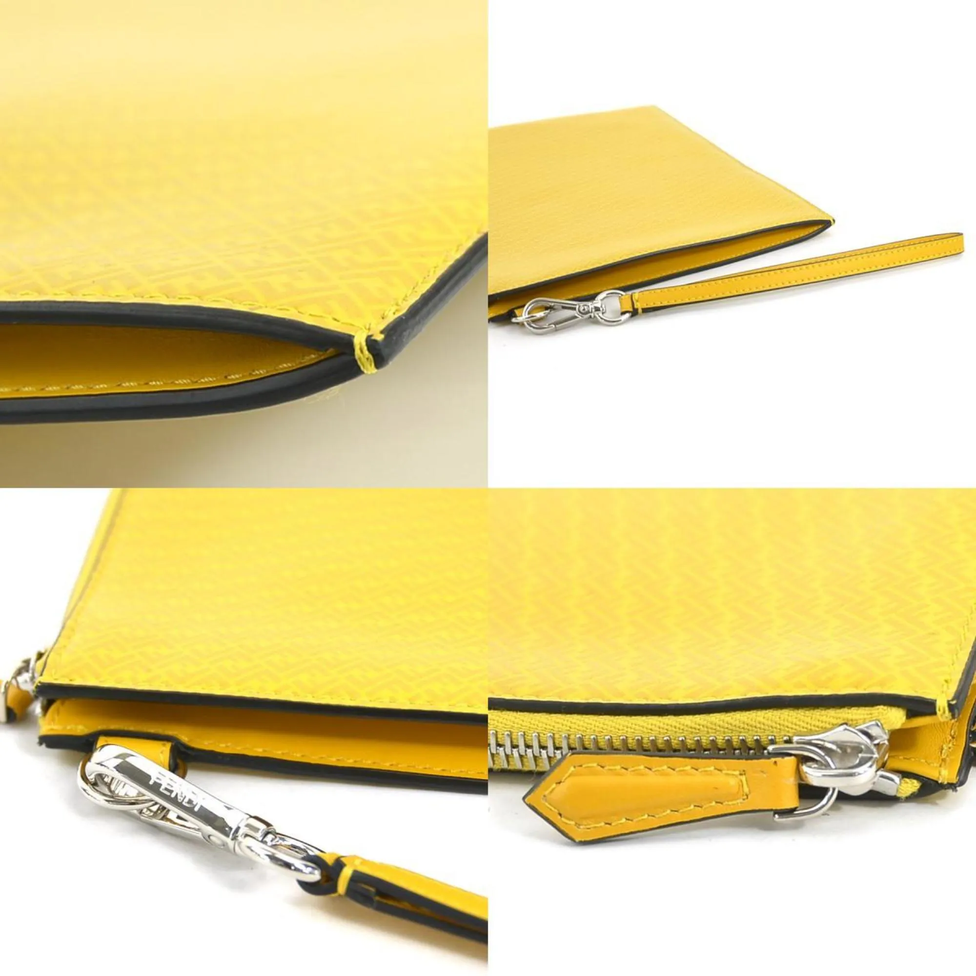 FENDI clutch bag leather yellow silver men's 7N0110 AGLP w0937a
