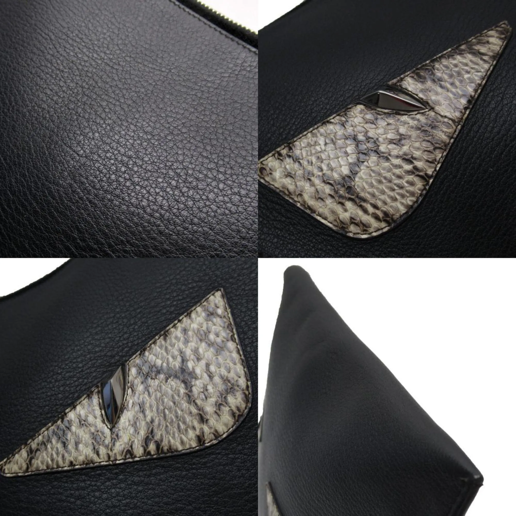 FENDI Clutch Bag Monster Leather Black Beige Brown Silver Men's Women's w0351k