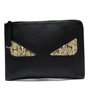 FENDI Clutch Bag Monster Leather Black Beige Brown Silver Men's Women's w0351k