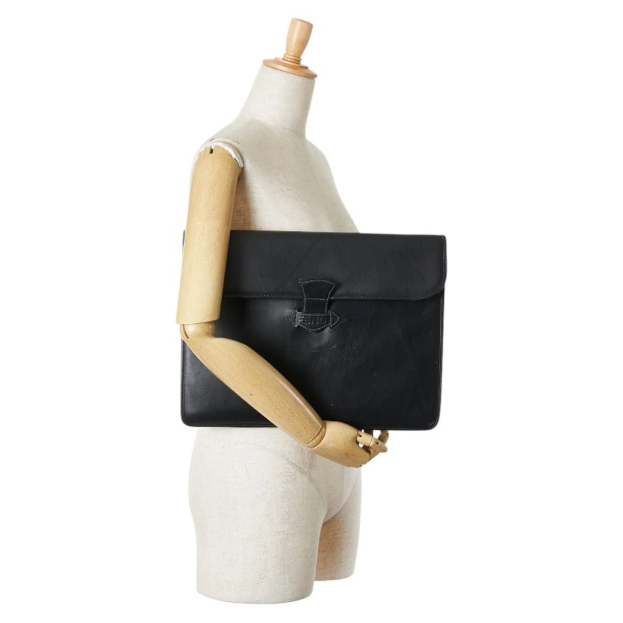 FENDI Clutch Bag Second Black Leather Men's