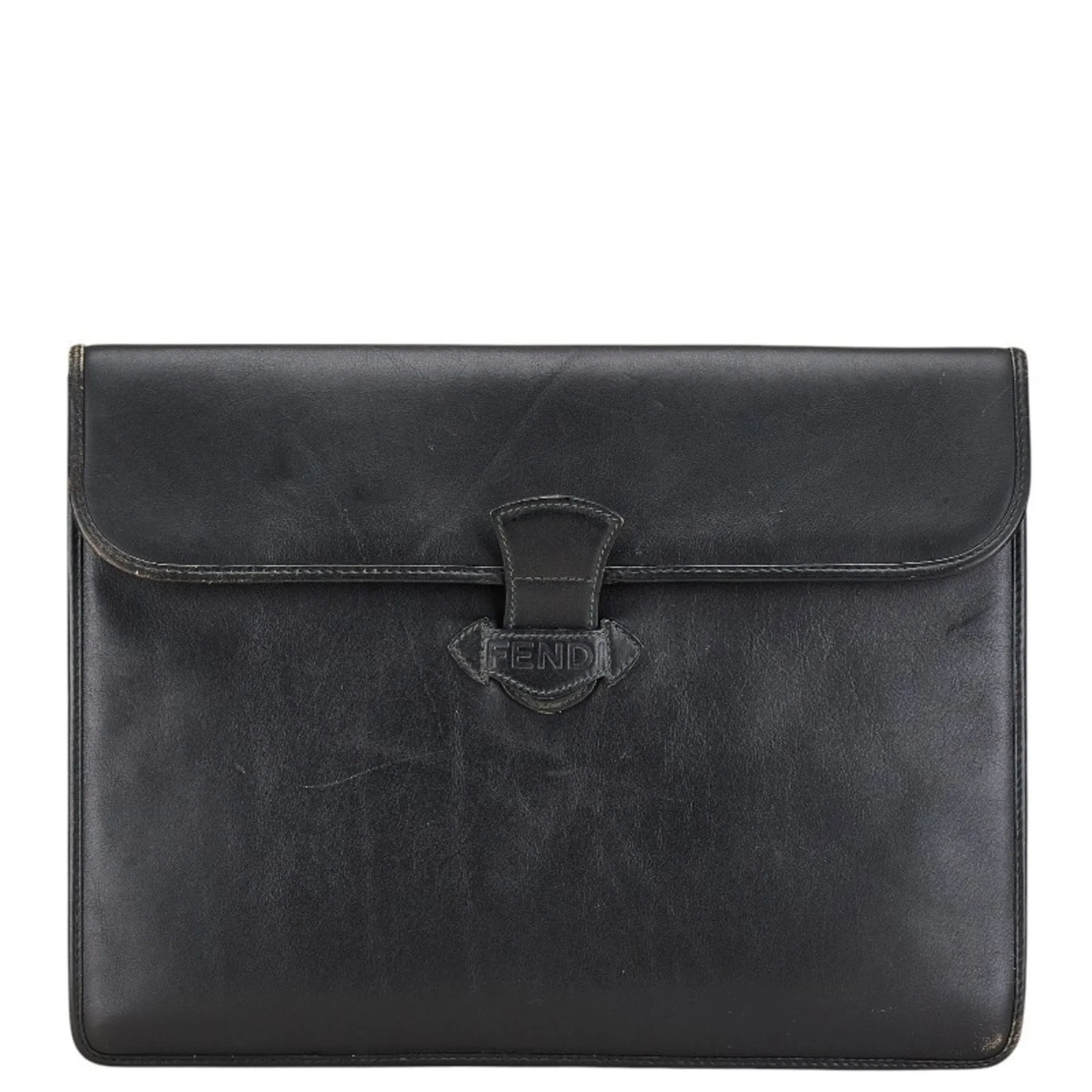 FENDI Clutch Bag Second Black Leather Men's